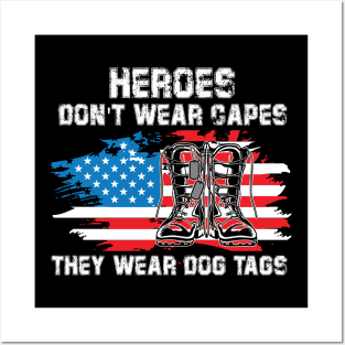 Heroes Wear Dog Tag & Combat Boots Veterans Posters and Art